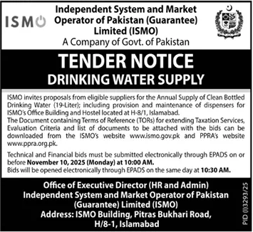 Independent System & Market Operator of Pakistan Islamabad Tender Notice